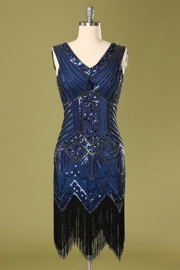Abito flapper con paillettes blu vintage anni 1920